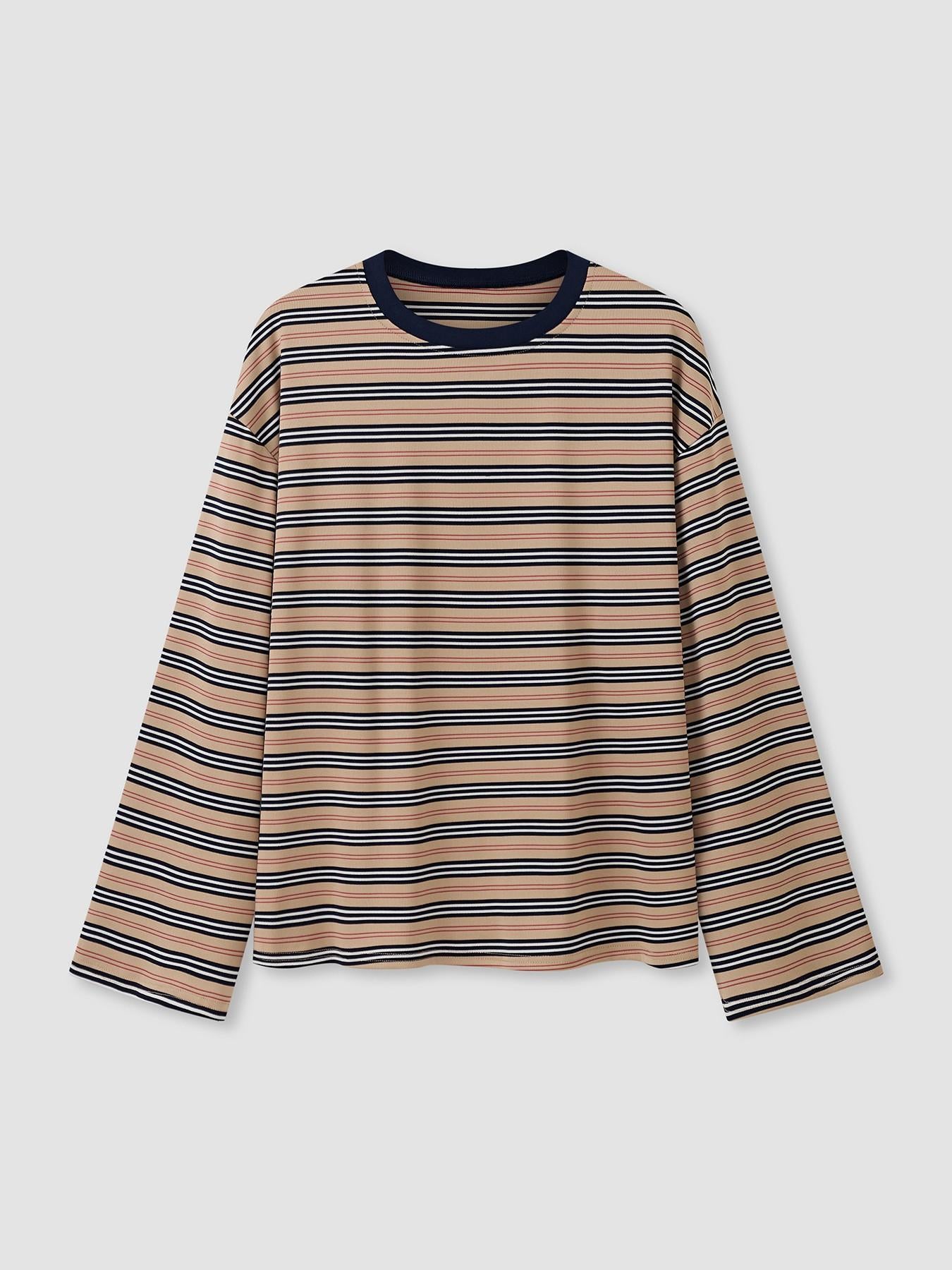 T-shirt rayé à manches longues et coupe ample pour femme
