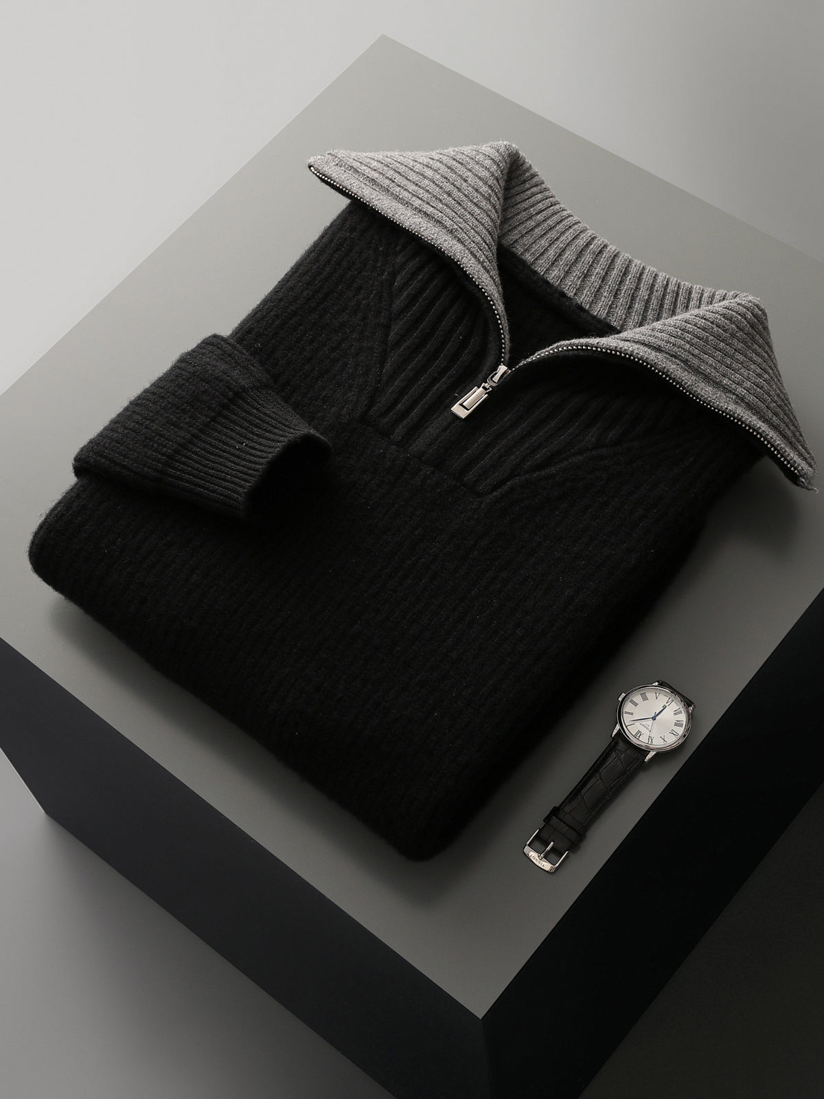 Suéter de Lana para Hombre con Cuello Alto Convertible