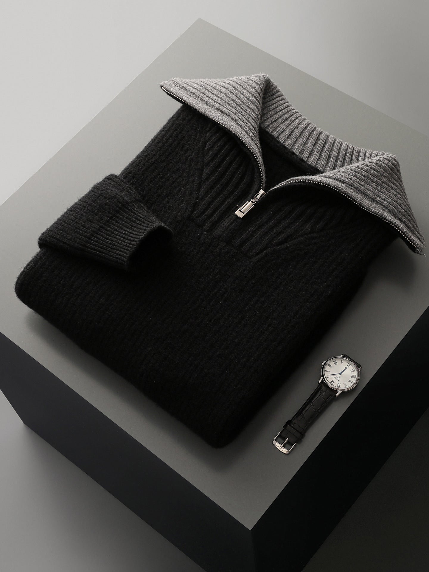 Pull en laine à col roulé convertible pour homme