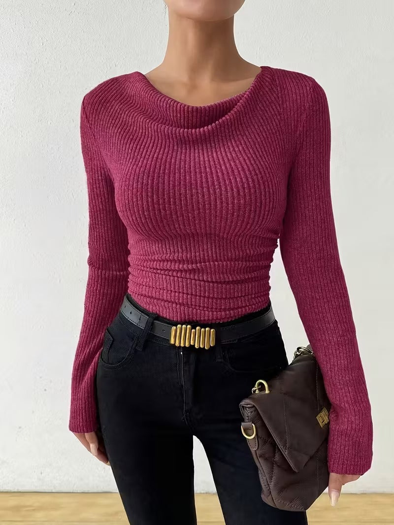 Pull ample en maille unie à manches longues pour femme