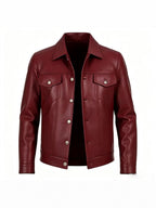 Veste en Similicuir pour Homme avec Revers et Coupe Slim