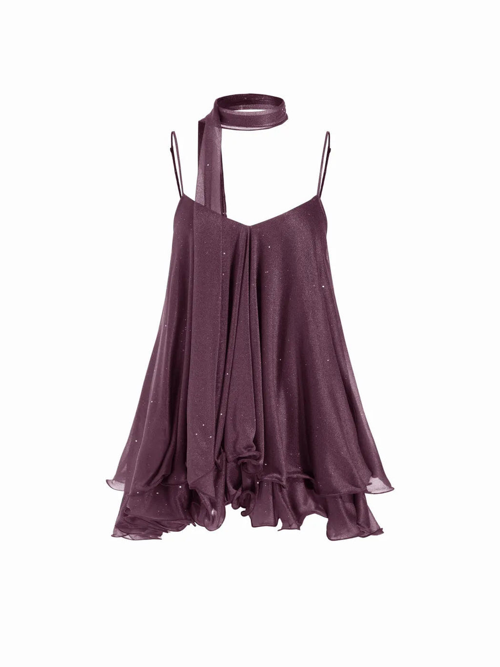 Sparkle Knit Halter Dress with Leaf Edge