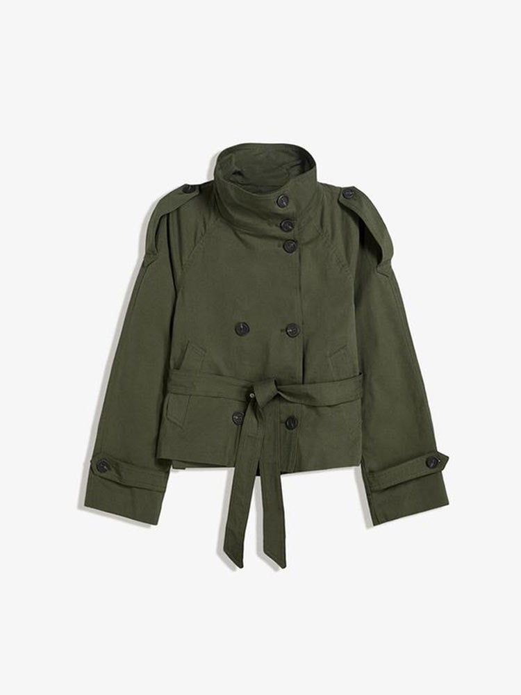 Trench-coat court pour femme avec ceinture et double boutonnage