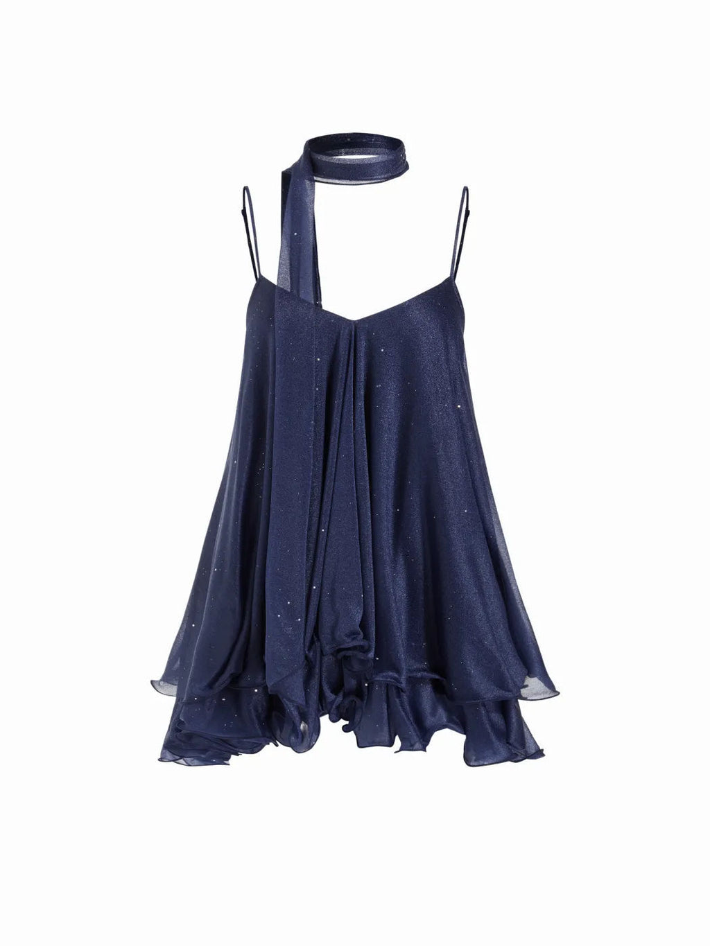 Sparkle Knit Halter Dress with Leaf Edge