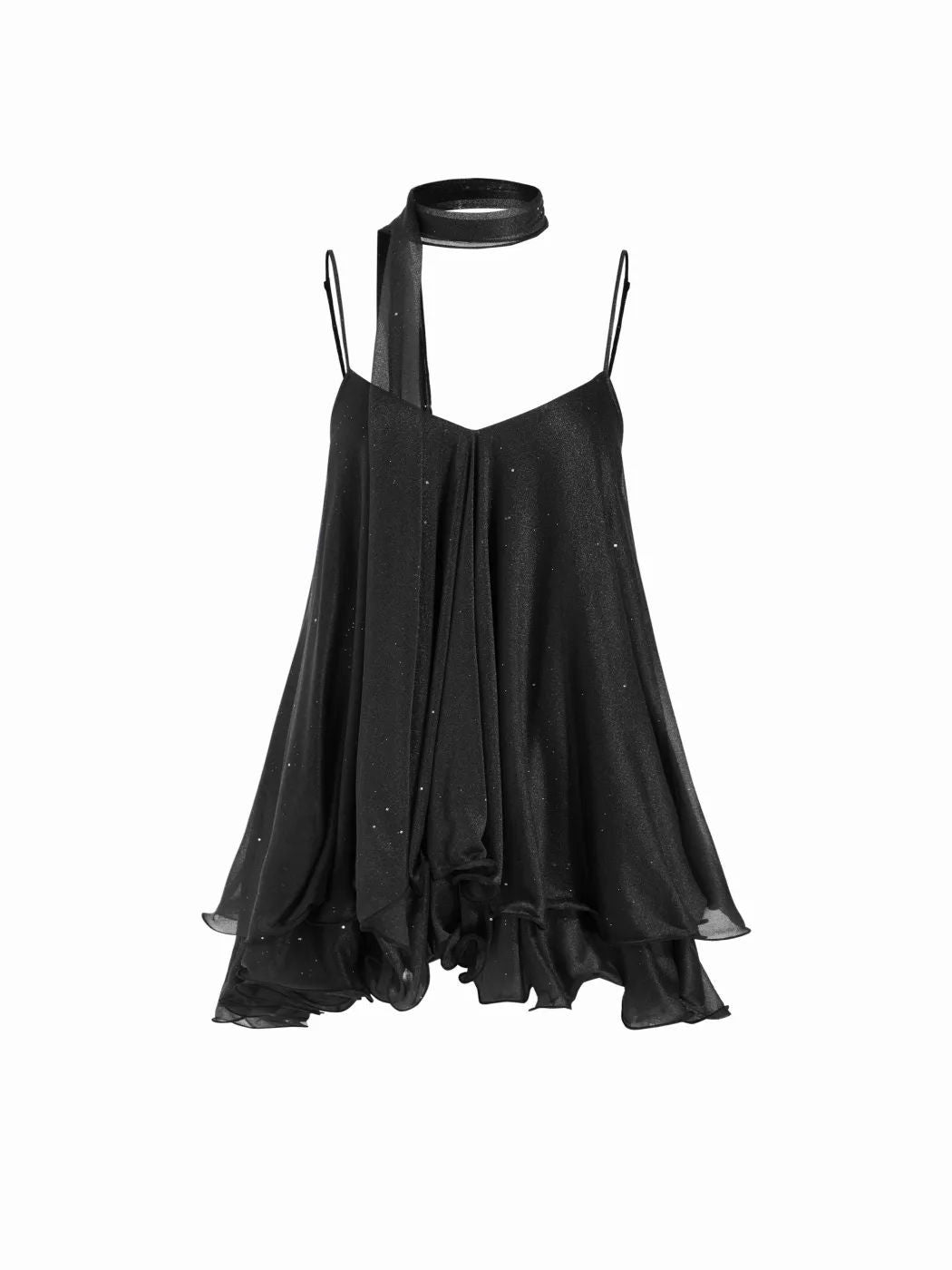 Sparkle Knit Halter Dress with Leaf Edge