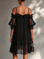 Robe mini noire en dentelle à dos ouvert pour femme