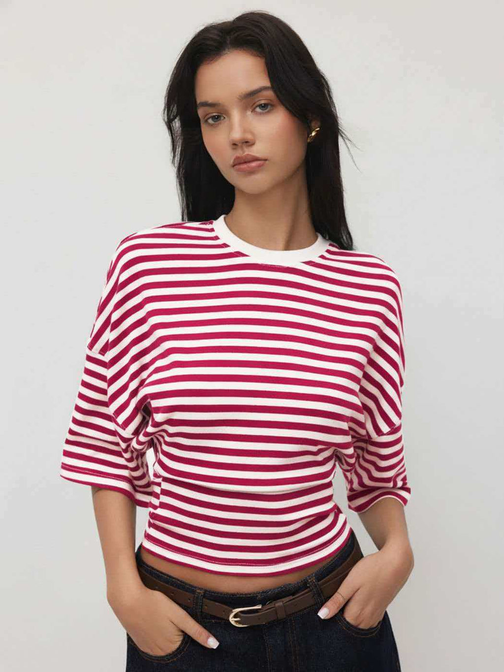 Summer New Round Neck Striped T-shirt Top