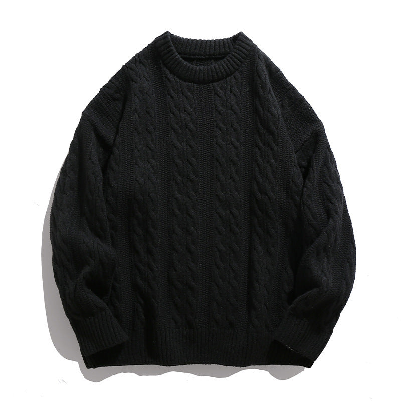 Pull homme col rond en maille torsadée
