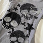 T-shirt court imprimé crâne style rétro urbain
