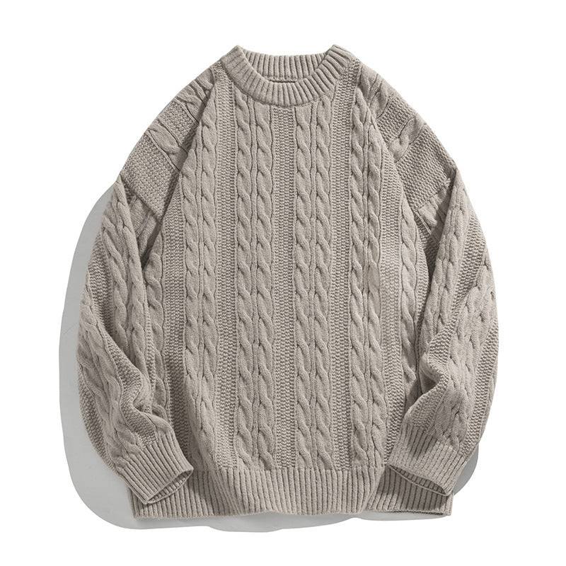 Pull homme col rond en maille torsadée