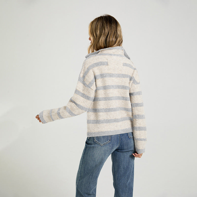 Sweater Knitted Cardigan Loose Striped Coat