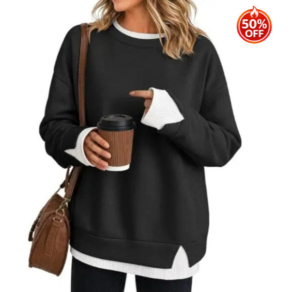Sweat-shirt ample pour femme, à manches longues, doux et décontracté