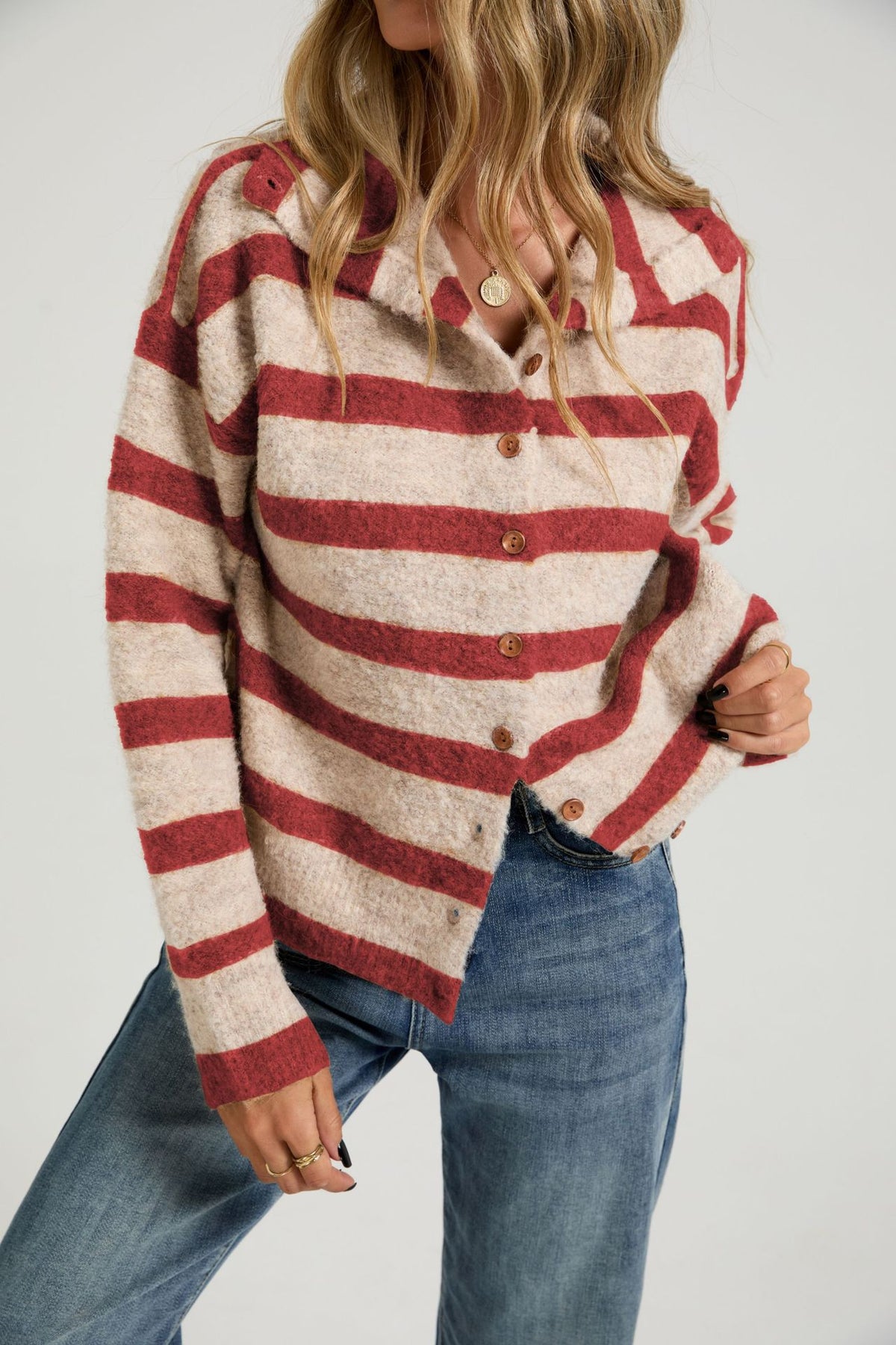 Sweater Knitted Cardigan Loose Striped Coat