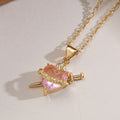 Collar con Corazón y Circonias Rosas, Baño de Oro 18K