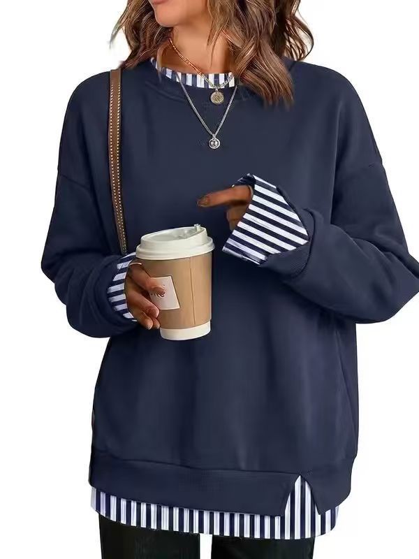 Sweat-shirt ample pour femme, à manches longues, doux et décontracté