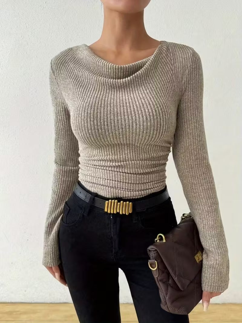 Pull ample en maille unie à manches longues pour femme