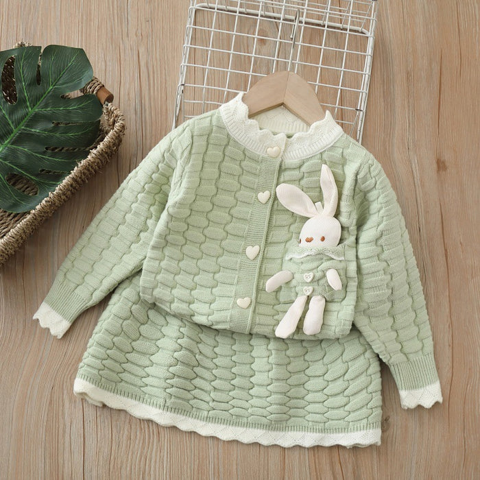Conjunto Tejido de Cárdigan y Falda para Niña
