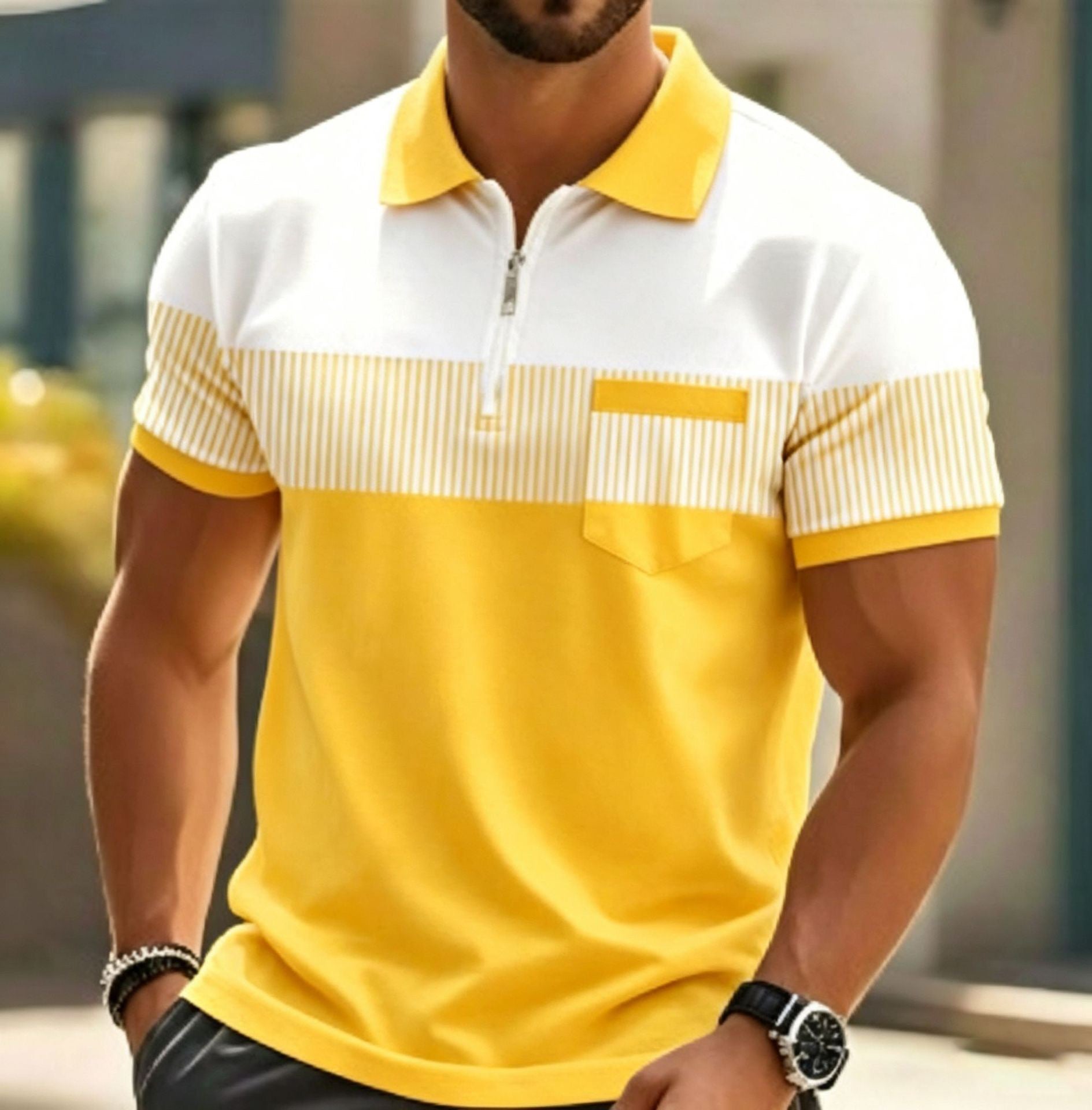 Polo pour homme avec impression 3D et fermeture au niveau du col