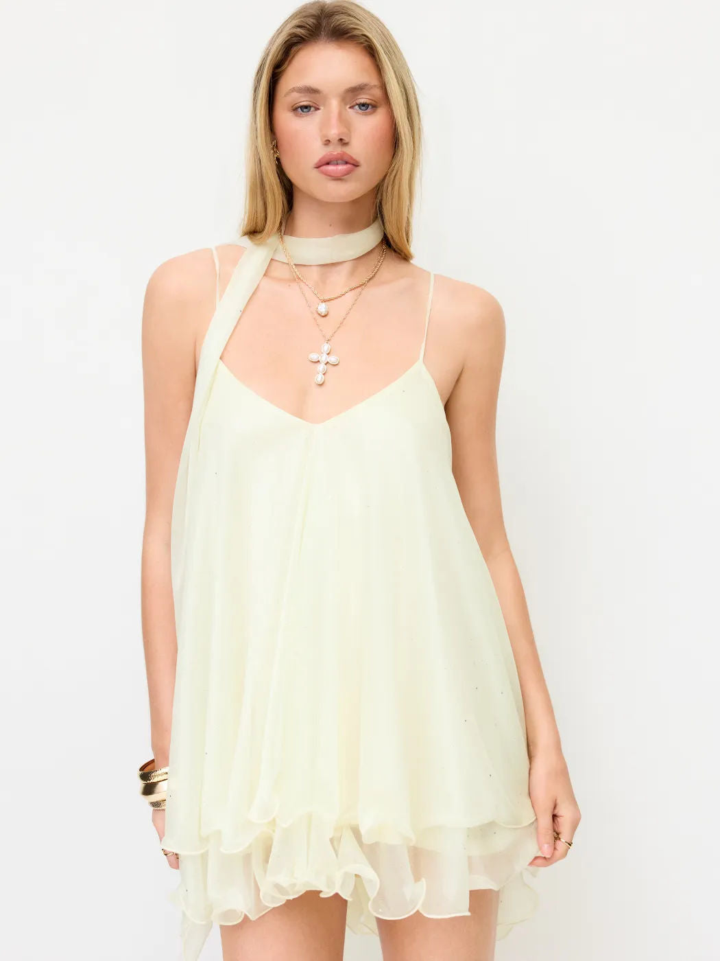 Sparkle Knit Halter Dress with Leaf Edge