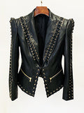 Veste cintrée noire en similicuir à lacets pour femme