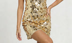 Robe de soirée à sequins, col licou et coupe ajustée