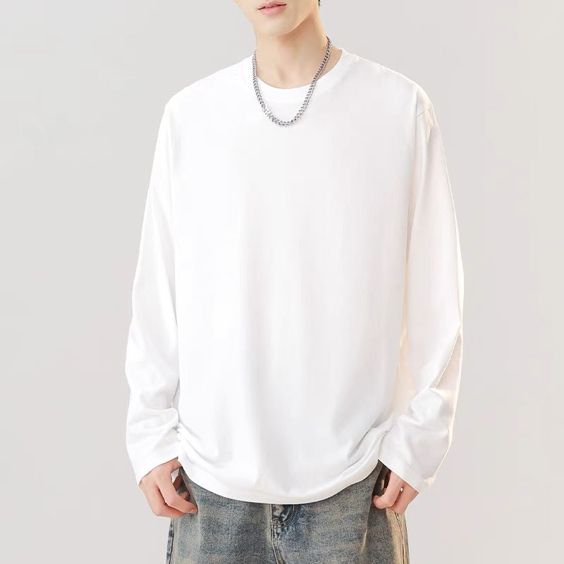 T-shirt épais en coton pour homme, manches longues et coupe ample