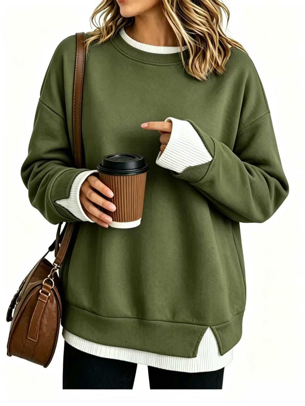 Sweat-shirt ample pour femme, à manches longues, doux et décontracté