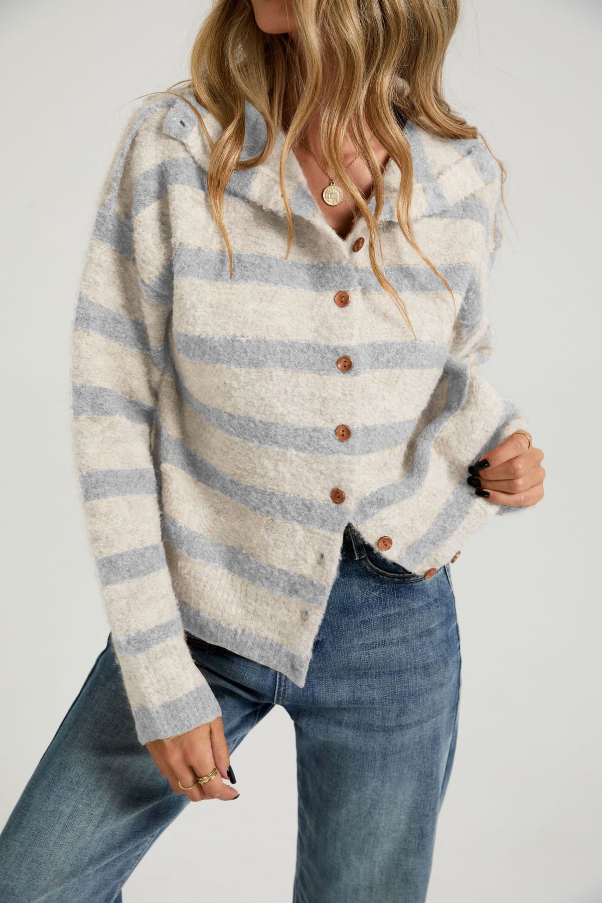 Sweater Knitted Cardigan Loose Striped Coat