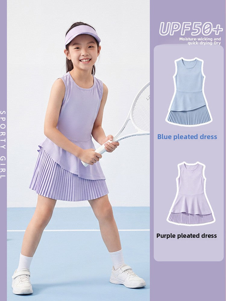 Girls Tennis Skirt Pleated Dress Anti-Exposure Quick Dry