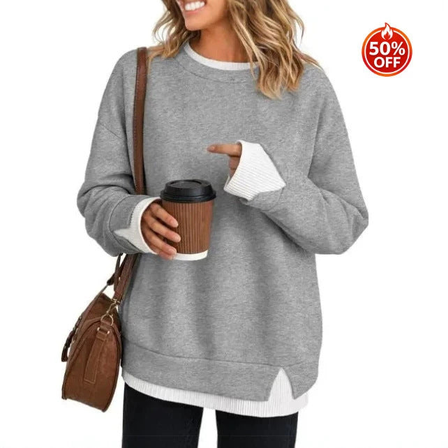 Sweat-shirt ample pour femme, à manches longues, doux et décontracté