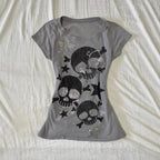 T-shirt court imprimé crâne style rétro urbain