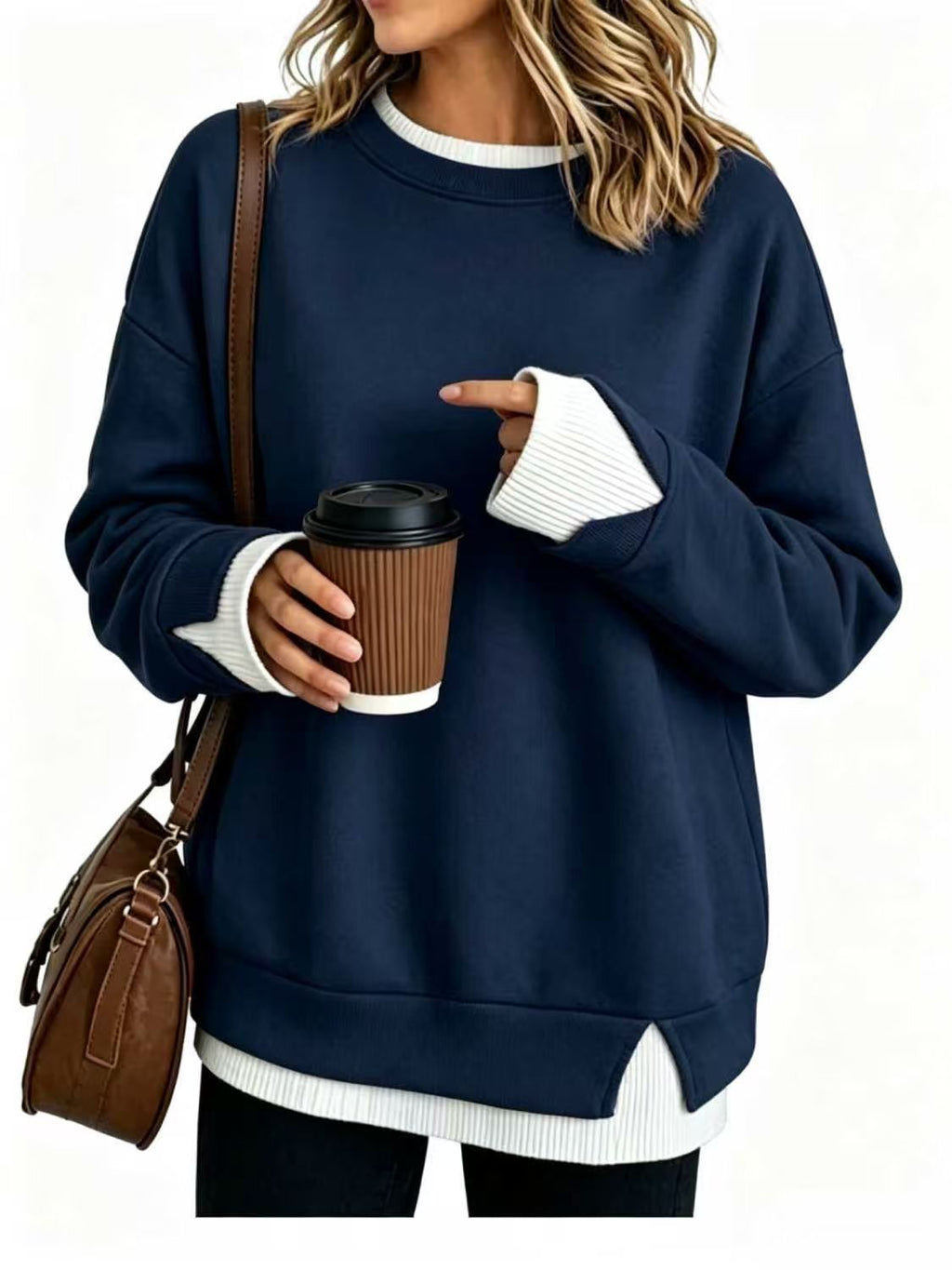Sweat-shirt ample pour femme, à manches longues, doux et décontracté