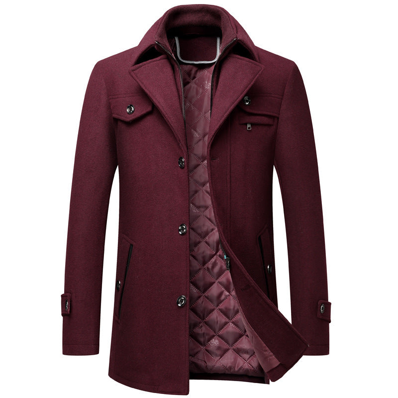 Manteau classique en laine pour homme, longueur mi-longue avec revers