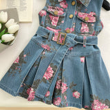 Vestido de Mezclilla Floral sin Mangas para Niña con Cinturón | Imagen 4 | My Store Plus